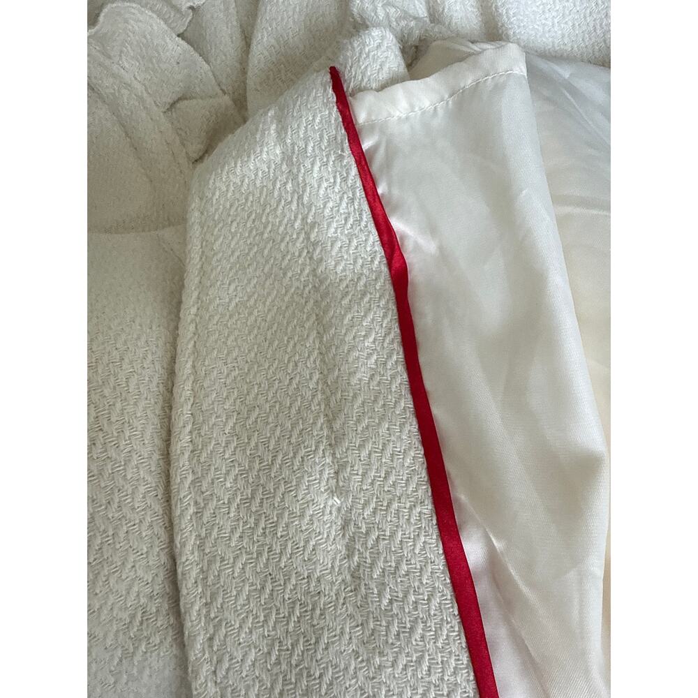 Steve Madded Women’s Cream Ruffle Collar Long Coat. Animal print and red piping - Picture 9 of 9